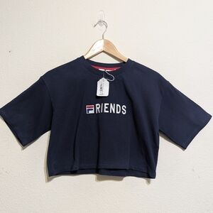 KROST X Fila Bowy Cropped Navy Tee T-Shirt "Friends" SYF LW131246 XS NWT *flawed